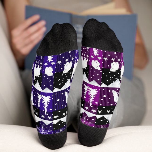Chaussette Baleine nordique Animaux d'hiver Bison violet Plai (Fond)
