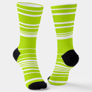 Chaussette Bandes complexes en vert citron et blanc