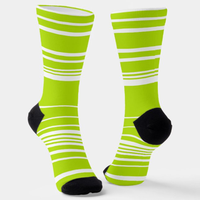 Chaussette Bandes complexes en vert citron et blanc (Angulaire)
