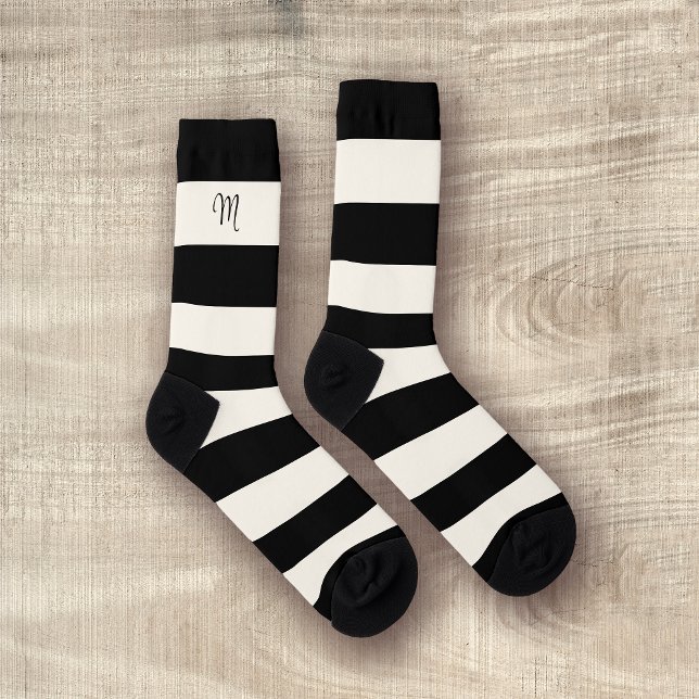 Chaussette Bandes d'arbitre noir et blanc avec monogramme (Créateur téléchargé)