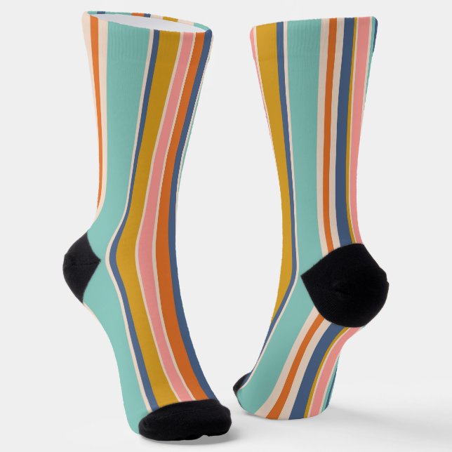 Chaussette Bandes verticales rétrospectives bleu orange et ja (Angulaire)