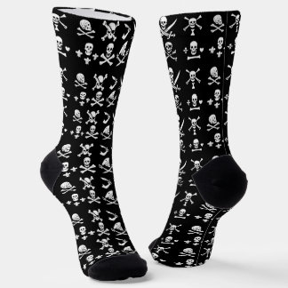CHAUSSETTE BANNIERES DE PIRATE NOIR CRÂNE, OS CROISÉS, ÉPÉES