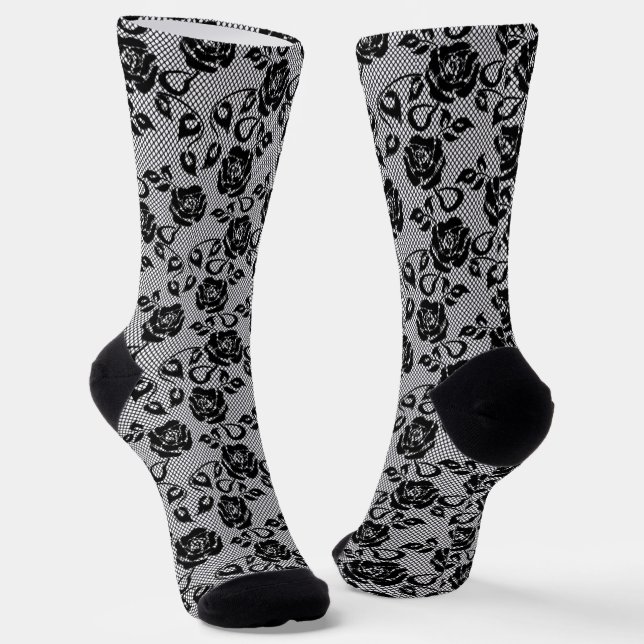 Chaussette Bas résille à dentelle noire fausse romantique (Angulaire)
