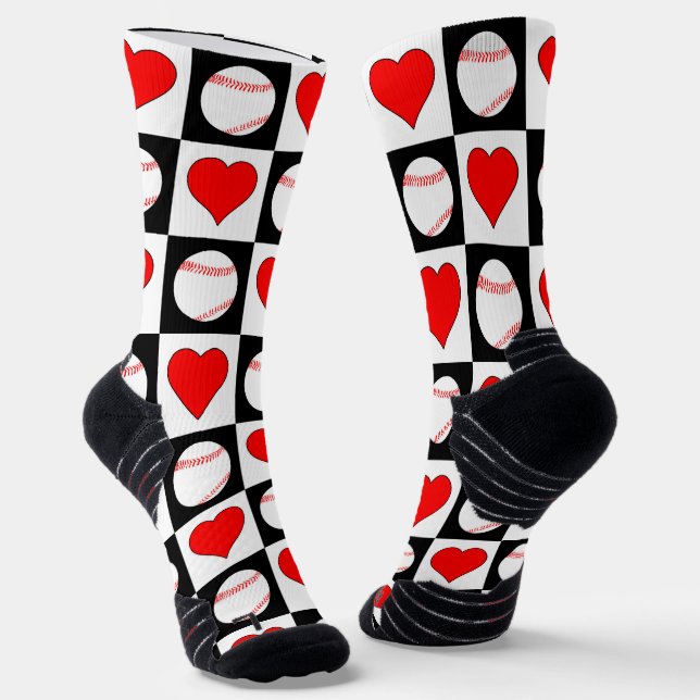 Chaussette Baseball Player Baseballs & Coeurs Sports Motifs (Angulaire)