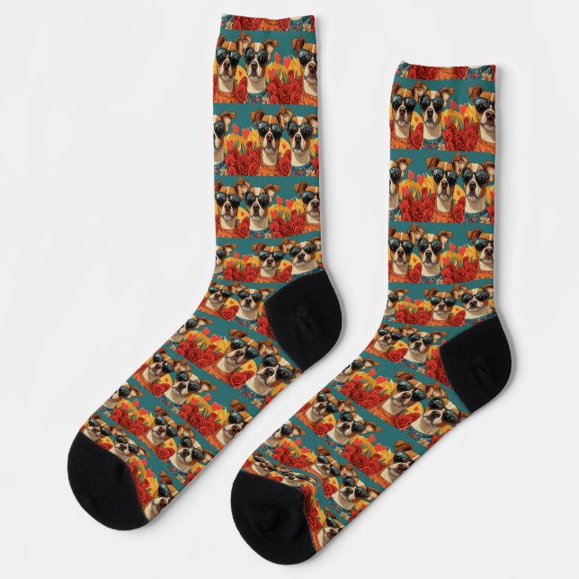 Chaussette Basenji avec Roses de coeur Saint Valentin (Gauche)