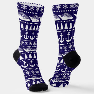 Chaussette Bateau de croisière de Noël à motif bleu marine