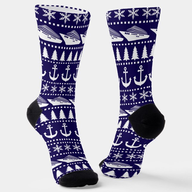 Chaussette Bateau de croisière de Noël à motif bleu marine (Angulaire)