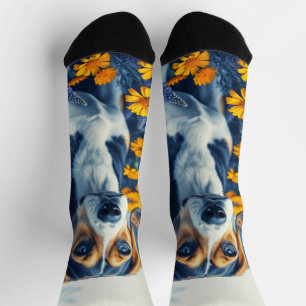 Chaussette Beagle dans les fleurs