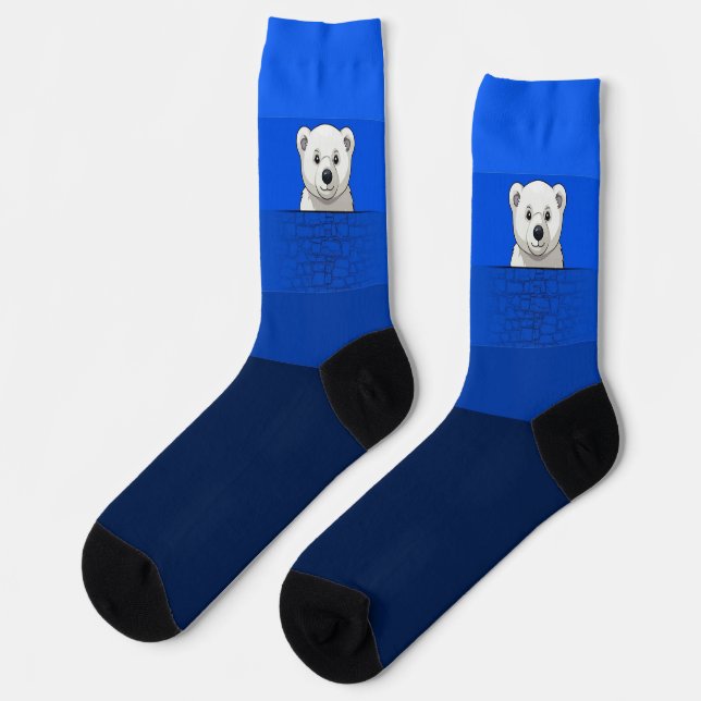 Chaussette Bear looking over wall, Dark Blue Shades (Gauche)