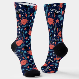 Chaussette Beau motif de mer avec crabes.