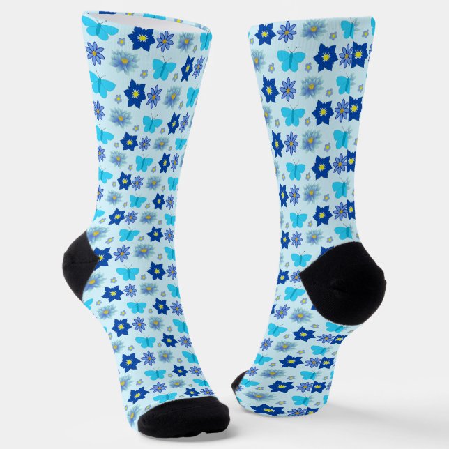 Chaussette Bébé bleu Papillons et fleurs à motifs (Angulaire)