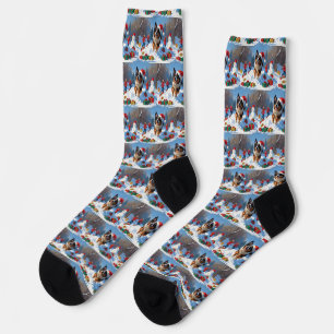Chaussette Berger Belge Scène de neige festive de Noël