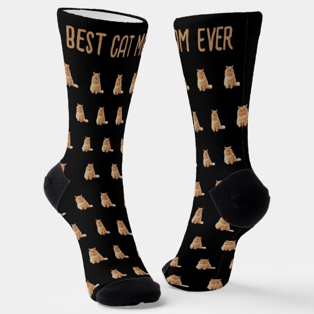 Chaussette Best Cat Mom Ever Pet Photo Pattern Black (Angulaire)