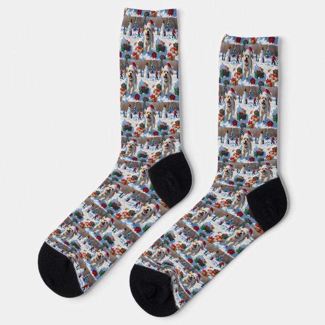 Chaussette Bichon Frise Noël Festive Scène de neige (Gauche)