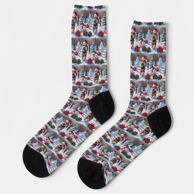 Chaussette Biewer Terrier Noël Festive Scène de neige (Gauche)