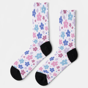 Chaussette Bigender Fierté Fleurs Doodle Rose Bleu Lavande