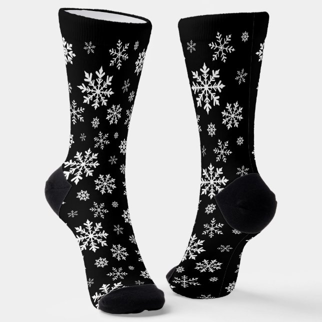 Chaussette Black And White Snowflake Pattern Winter Design (Angulaire)