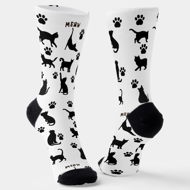 Chaussette Black and White Tuxedo Cat Socks Pattern Gift (Angulaire)