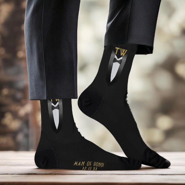 Chaussette Black Cravate Gatsby Homme D'Honneur Funny Tuxedo  (Classy Tuxedo socks for your Man of Honor or any member of your wedding party. Just add their name)