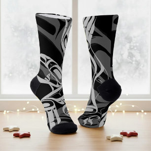 Chaussette Black Grey Haida Eagle Thunder Bird Art autochtone