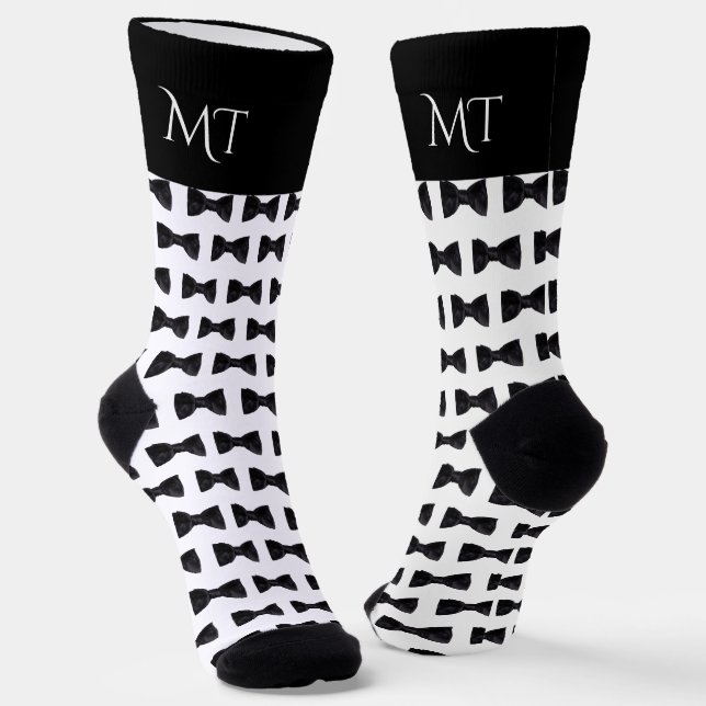 Chaussette Black & White Groomsmen Wedding Monogram (Angulaire)