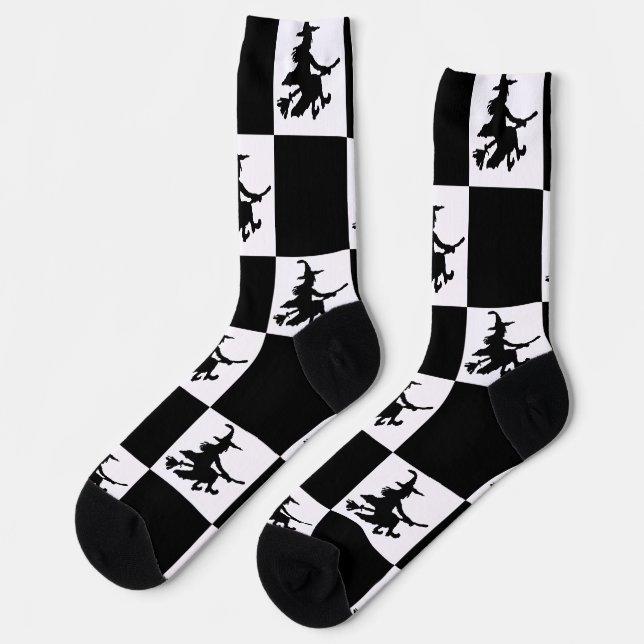 Chaussette Black Witches Black & White Checkered (Gauche)