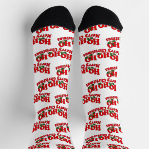 Chaussette Blanc rouge ho ho père Noël Christmas