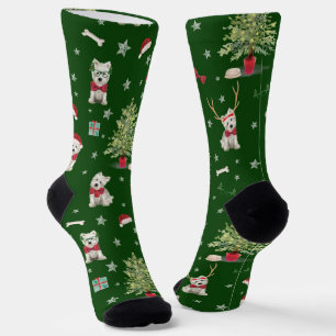 Chaussette Blanc Westie Noël Fantaisie
