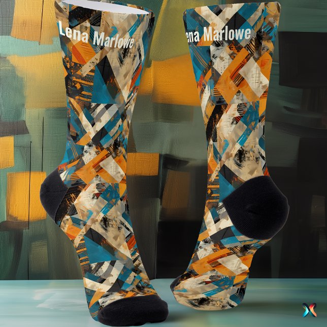Chaussette Bleu Abstrait et orange - Artiste personnalisé (Créateur téléchargé)