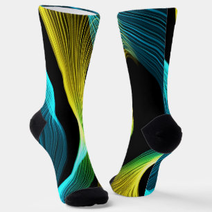 Chaussette bleu Abstrait jaune et noir