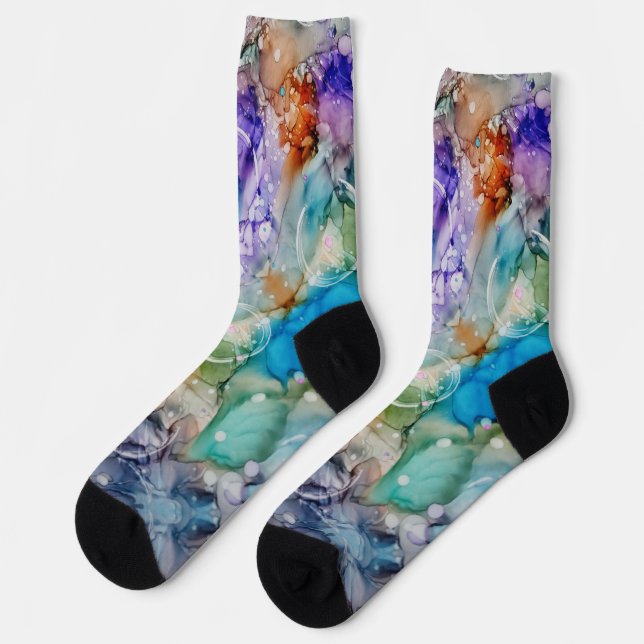 Chaussette Bleu amusant, Turquoise, Violet Art Abstrait (Gauche)