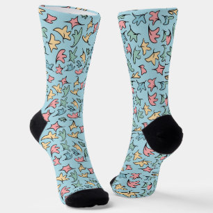Chaussette Bleu Feuille Pastel