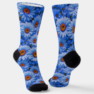 Chaussette Bleu floral bleu tournesol bleu marguerites motif