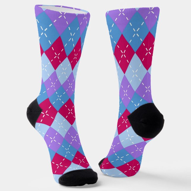 Chaussette Bleu framboise Lavande Magenta Jacquard Personnali (Angulaire)