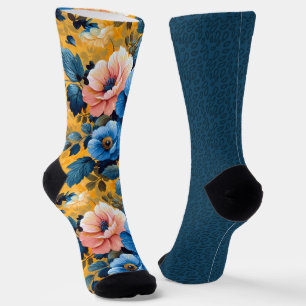 Chaussette Bleu Jaune Orange Motifs Pair Inégal