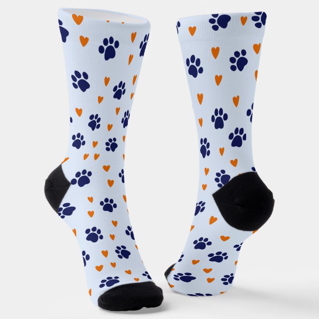 Chaussette Bleu Pawprint Orange Coeur Chien Amour (Angulaire)