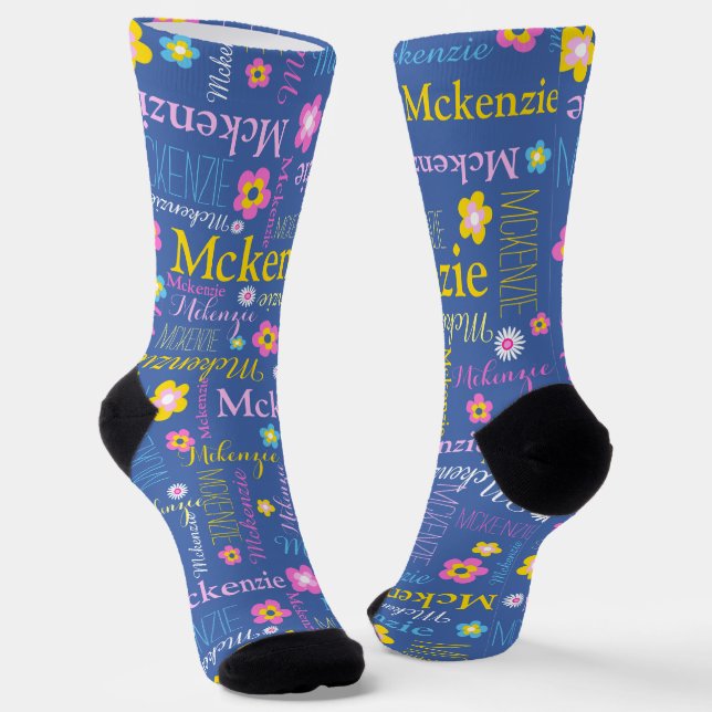 Chaussette Bleu rose jaune filles McKenzie nom (Angulaire)