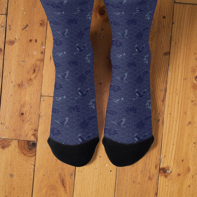 Chaussette Bleu traditionnel japonais Vague Seigaiha Motif (Créateur téléchargé)