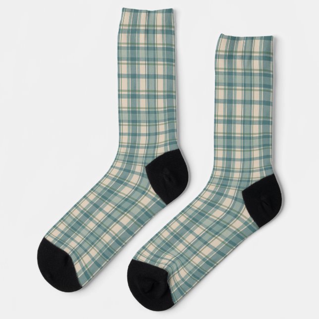 Chaussette Bleu Vert Beige Plaid Tartan Buffalo Hommes (Gauche)