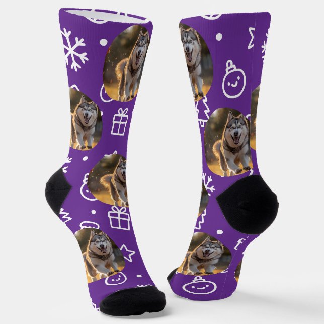 Chaussette Blob de photo personnalisé - Husky d'hiver  (Angulaire)