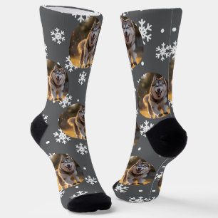 Chaussette Blob de photo personnalisé - Husky flocon de neige