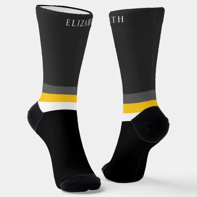 Chaussette Bloc de couleur noir gris-jaune personnalisé (Angulaire)