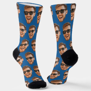 Chaussette Blue Funny Custom Face Photo Crew