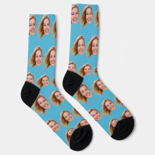 Chaussette Blue Funny Personalized Face Photo Femmes