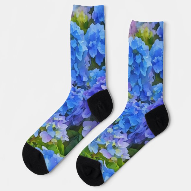 Chaussette Blue Hydrangea Aquarelle Art Chaussettes folles (Gauche)