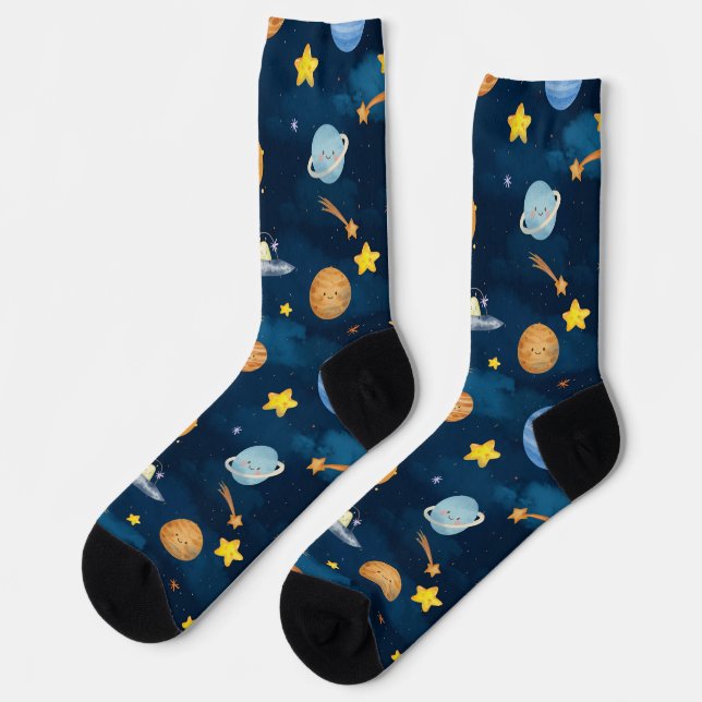 Chaussette Blue Outer Space Planets Seamless Pattern (Gauche)