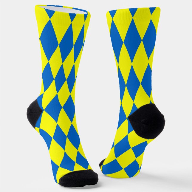 Chaussette Blue Yellow Harlequin Checkered Design  (Créateur téléchargé)