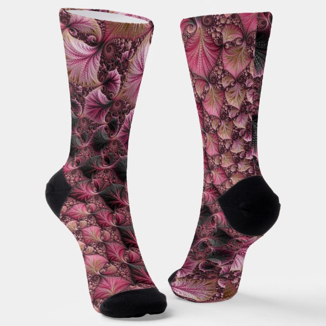 Chaussette Boho Funky Eclectique Rose Noir Abstrait Fractal (Angulaire)
