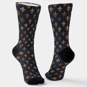 Chaussette Bois de Terre Sombre Motif Fleur-de-lis 
