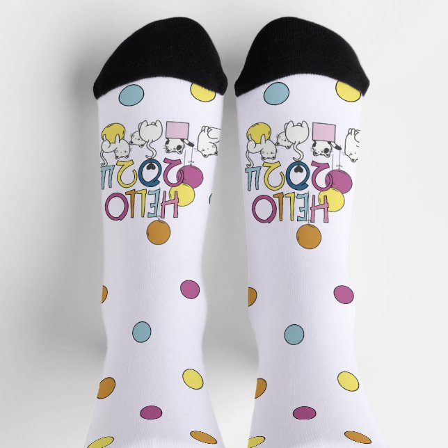 Chaussette Bonjour Nouvel An 2024 Avec Jouer Aux Chats (Haut)